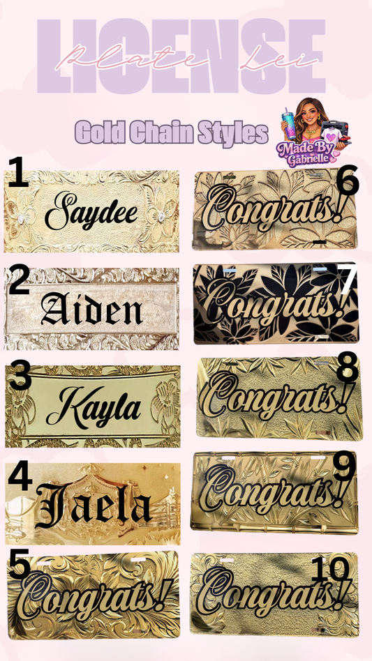 Gold Chain License Plate Lei ✨ Custom Name Graduation Lei